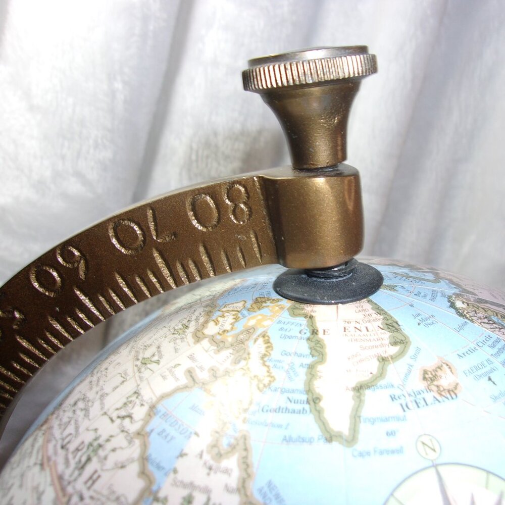H-344 WOOD BASE WORLD GLOBE IN BLUE 16.5IN. TALL - Picture 3 of 10